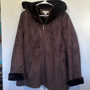 New Coldwater creek hooded coat. Soft. Warm. Faux suede and fur. Fall, winter